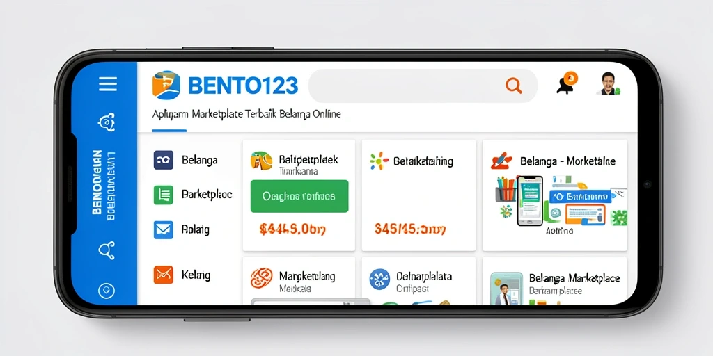 Screenshot utama BENTO123 menampilkan antarmuka aplikasi Marketplace yang menarik.