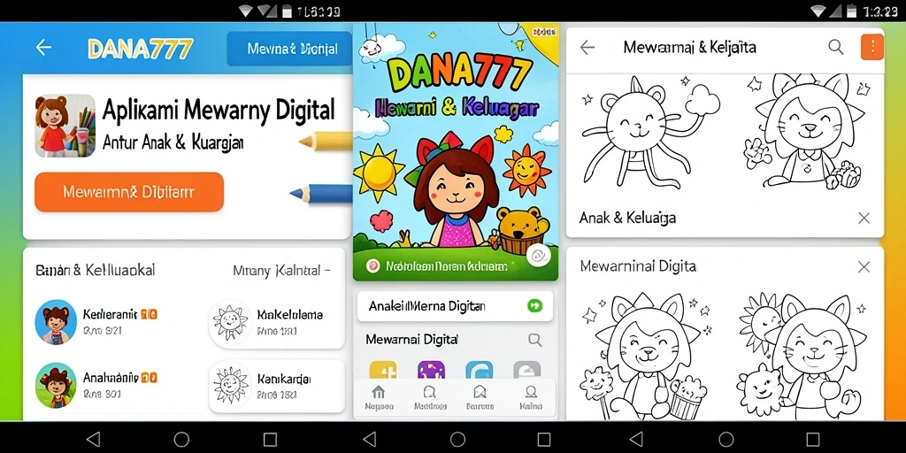 Antarmuka DANA777 menampilkan beragam gambar untuk mewarnai dan pilihan warna.
