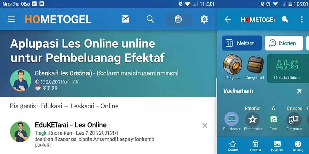 Tampilan antarmuka aplikasi Les Online HOMETOGEL yang interaktif.