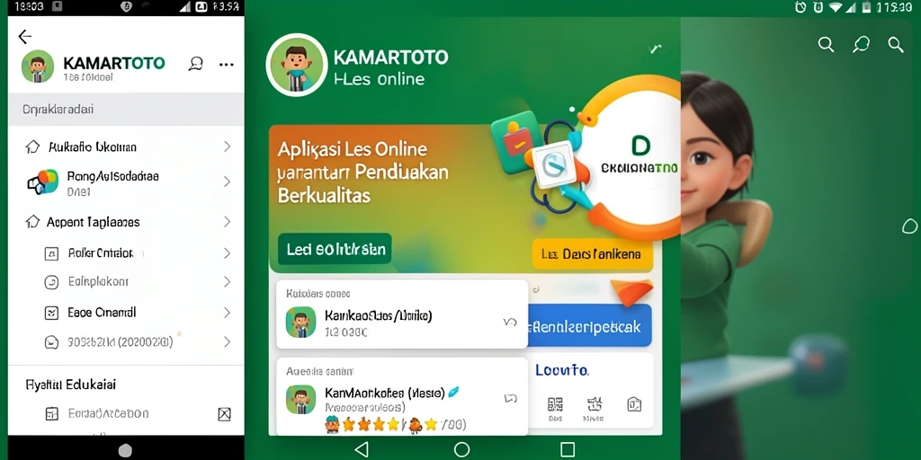 Antarmuka aplikasi KAMARTOTO untuk Les Online yang intuitif dan menarik.