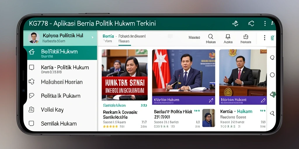 Antarmuka KG778 menampilkan berita politik dan hukum yang informatif.