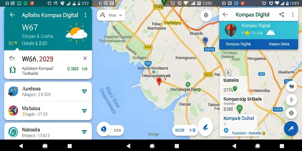 Antarmuka W67 menampilkan kompas digital yang akurat dan peta interaktif.